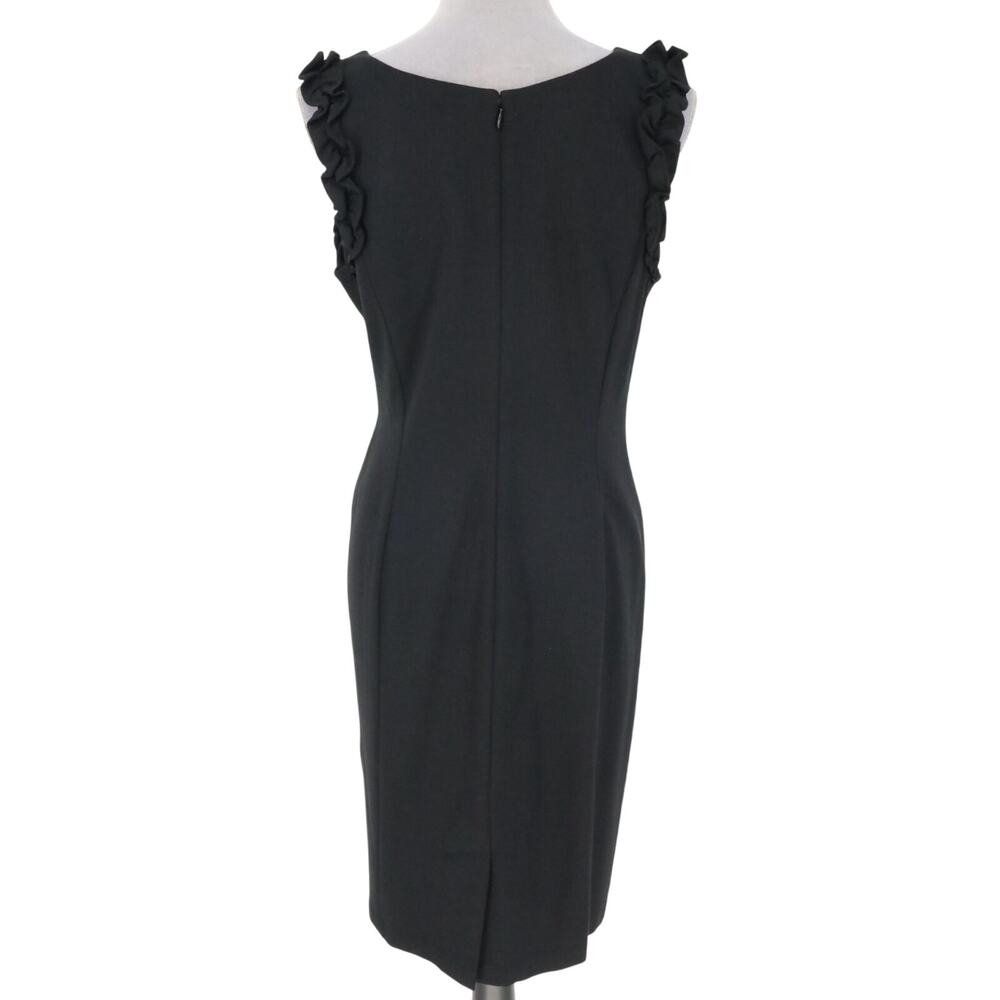 Talbots RSVP Dress Petites 12P Black Stretch Knit Sheath Zip Ruffles Sleeveless - Picture 2 of 15